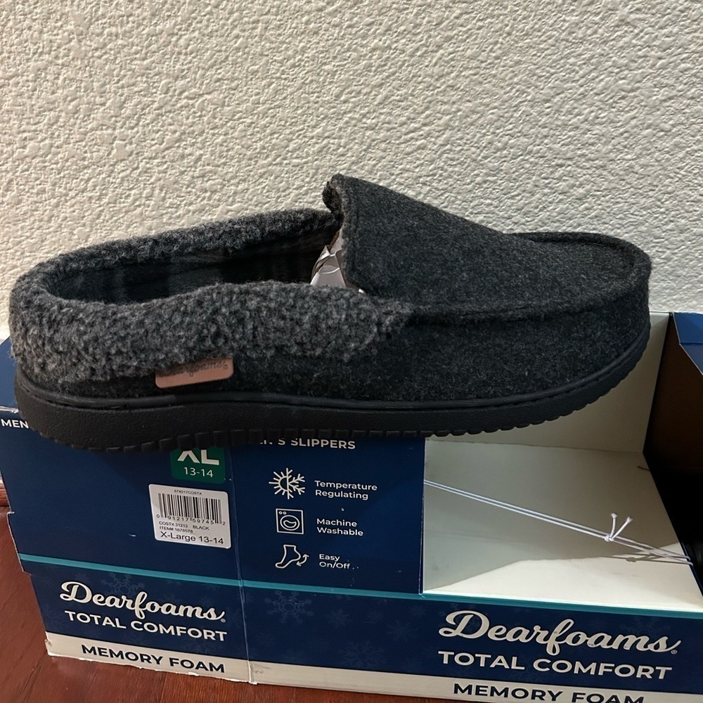 NEW Dearfoams Men's Total Comfort Memory Foam Slippers - SIZE XL 13-14 Gray - Picture 2 of 6